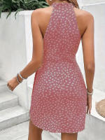 Vestido halter con cintura ceñida, sin mangas, fruncido y con lazo - details 15