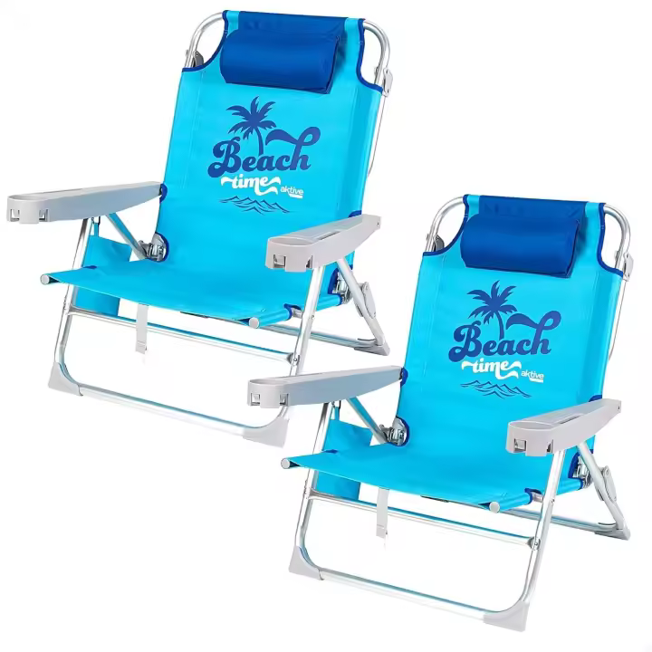 2 sillas plegables multiposición para playa, jardín, terraza o camping, 5 posiciones, 53x58x80 cm, Incluye bolso, Posavasos, Topes antivuelco, Soporta 110 kg, Asas transporte (85470) - 1
