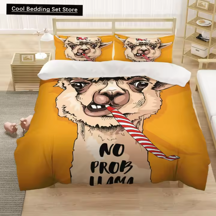 Conjunto de Ropa de Cama de Alpaca de Dibujos Animados Tamaño Rey-Reina Material de Poliéster - 1