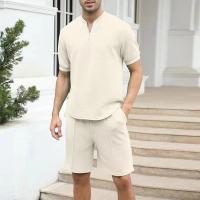 Conjunto de dos piezas para hombre, ropa informal con cremallera y cuello en V, camisetas de manga corta y pantalones cortos tr - details 0