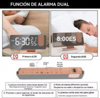 Reloj Despertador Digital de Proyección Reloj Despertador con Radio de Techo, Carga USB, Pantalla de Temperatura y Humedad, Pantalla LED de Espejo Grande de 7,3", Función de Repetición, Reloj Despertador de Doble Timbre - details 3