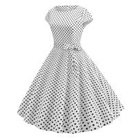 Women summer vintage 1950s 60s big swing party polka dot dress - details 38