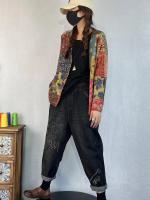 Suéter de cardigan casual para mujer Masss Wasss con estampado floral talla grande cuello en V lavado a mano material exterior de mezclilla temporada de primavera/verano - details 3