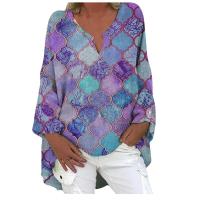 Camisa estampada informal con cuello en v para mujer, tops de moda - details 3