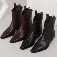 2024 Nuevas botas de cuero estilo vaquero occidental con punta afilada y tacón grueso, botines de mujer Chealsea - details 1