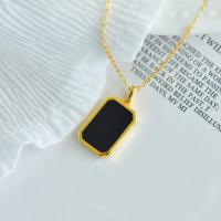 Collar de Oro Real 100% Szjinao para Mujeres con Colgante de Piedra de Ágata Negra Natural en Forma Rectangular Joyería Hip Hop Regalo Moderno Material de Metal Recomendado para 12 Años y Arriba - details 1