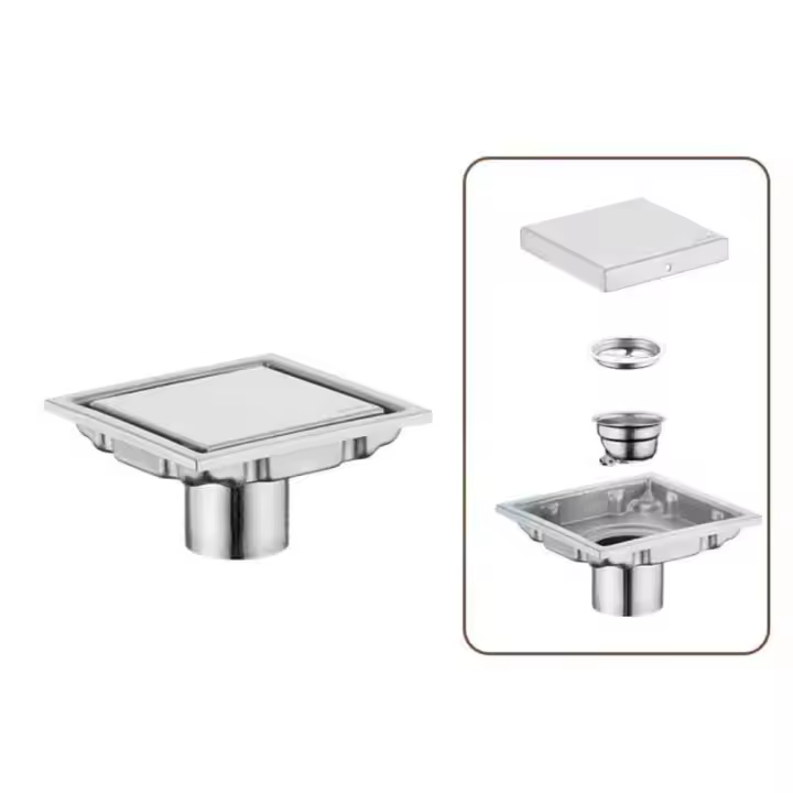 Desagüe de residuos de suelo cuadrado de acero inoxidable 304, accesorios de inserción de azulejo, drenaje de flujo grande, rejillas de ducha antiolor para baño - 1