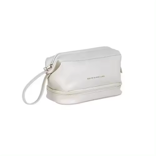 Bolsa de maquillaje impermeable de PU con cierres de cremallera, organizador de viaje de doble capa y grueso para el almacenamiento de cosméticos. - 1
