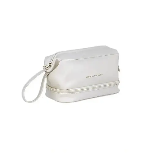 Bolsa de maquillaje impermeable de PU con cierres de cremallera, organizador de viaje de doble capa y grueso para el almacenamiento de cosméticos. - 1