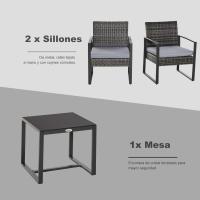 Juego de Mesa y Sillas de Jardín al Aire Libre Ratán Negro 3 Piezas 2 Sillones y 1 Mesa de Vidrio - details 12