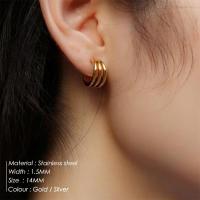 Pendientes redondos de acero inoxidable dorado para mujer, aro en capas punk - details 1