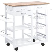 Carrito de cocina multifuncional con cajones, cestas, estantes para especias, toallero y ruedas, 92x37x82 cm, blanco - details 0