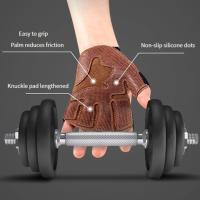Guantes de piel de vaca para levantamiento de pesas, antideslizantes, transpirables, ventilados, pulsera para gimnasio, dominadas, guantes de entrenamiento para Fitness, 1 par - details 2