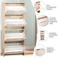 24 pares - Estantería de gran capacidad para vestíbulo o pasillo - (ancho) 60 x (profundidad) 24 x (alto) 150 cm - Madera clara blanca - details 7