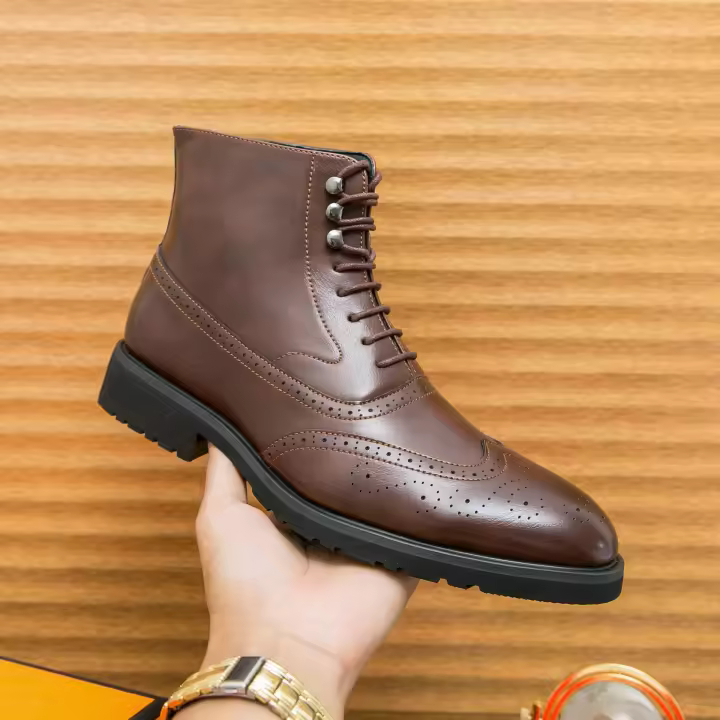 Zapatos de cuero de caña alta botas de hombre con cordones de negocios botas cortas - 1