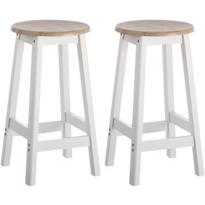 Taburetes con 1 Cajón, 2 Estantes, Cesta extraíble y Botellero para Cocina de Madera Blanco y Natural - 1