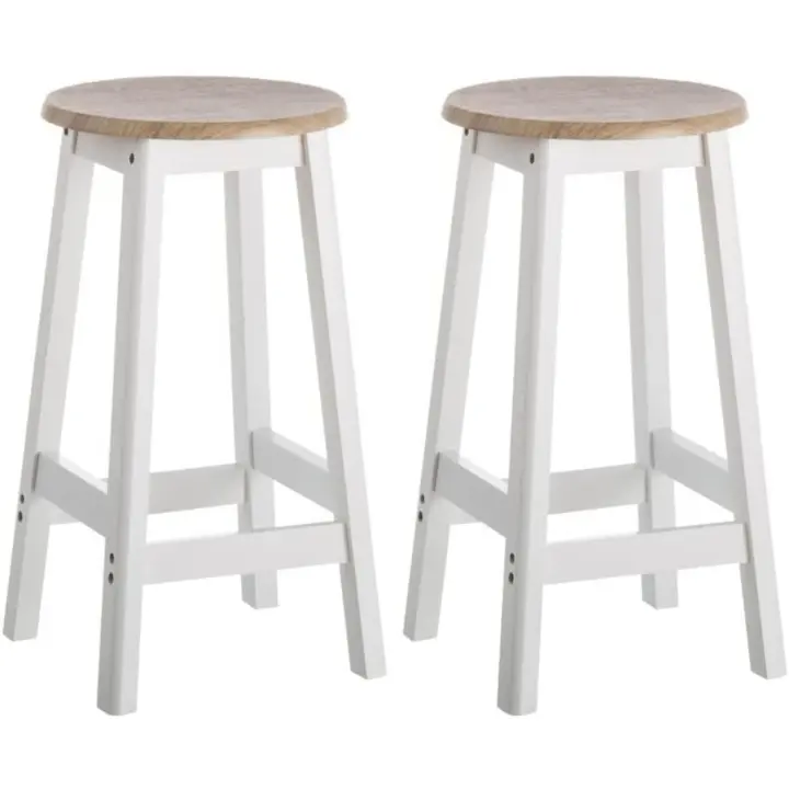 Taburetes con 1 Cajón, 2 Estantes, Cesta extraíble y Botellero para Cocina de Madera Blanco y Natural - 1