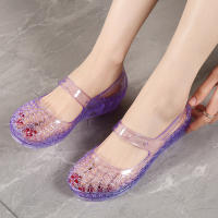 Antideslizante transparente cristal agujero agujero bolsa cabeza sandalias de las mujeres de moda desgaste versátil y cómodo Internet celebridad cuña tacón solo zapatos aumentando zapatillas - details 4