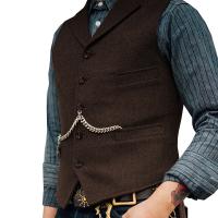 Chaleco de negocios, chaqueta informal ajustada, chalecos para hombre de groso, traje de boda para hombre, chaleco marrón de lana de boda Tweed - details 6
