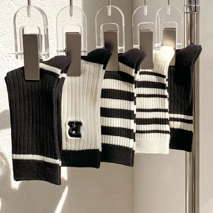 Calcetines a Rayas para Mujer Suaves y Transpirables, 65% Poliéster, 35% Algodón, Longitud Media, Ropa de Calle, Otoño e Invierno - 1