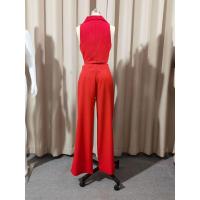Conjunto de pantalones largos informales de dos piezas con cintura ajustada y manga de Color liso para mujer, novedad de verano - details 4