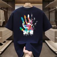 Camiseta de Algodón con Patrón Diseño Suelto y Casual Manga Corta Talla Grande Textura Brillante - details 7