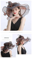 Sombreros Fedora de ala grande para mujer, sombreros de Organza blancos para el sol, flor para mujer, fiesta de boda, sombreros de Iglesia anchos - details 5