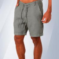 Pantalones cortos de lino para hombre, pantalones cortos de playa de algodón, pantalones cortos sueltos sólidos de moda de verano para hombre - details 7