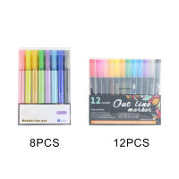 8pcs/12pcs Magic Highlighter Marker Pens Metallic Self Outline Sparkling Glitter Markers Pen for Card Making Scrapbook - details 2
