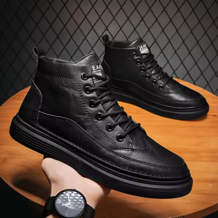 Primavera 2025 nuevos zapatos para hombres estilo británico zapatos casuales de moda para hombres de caña alta zapatos de cuero de plataforma negra de negocios de moda. - 1