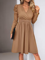 Vestido elegante de manga larga con cuello en V para mujer, ropa de calle de Color sólido, moda de viaje, otoño e invierno, 2023 - details 2
