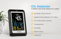 Newentor Reloj de Alarma y Sensor de Temperatura y Humedad Monitor CO2 para Aire Interior Calidad de Aire 400-5000ppm Para Hogar Oficina RV Estacion Standing - details 0