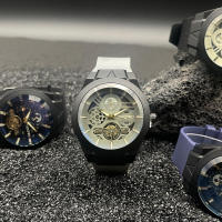Reloj deportivo de cuarzo con correa de silicona y esqueleto de luz azul para hombre de nueva tendencia - details 0