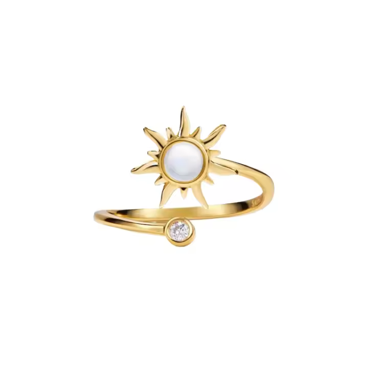 Spinner Fidget de Oro Anillo Giratorio Delicado con Sol de Ópalo Joyería de Amistad en Plata Esterlina Regalo Moderno para el Mejor Amigo - 1