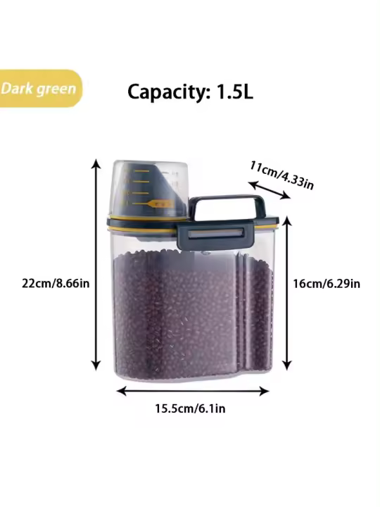 Tarro de Almacenamiento de Comida para Mascotas, 1,5 L/2L con Taza de Medida - 1