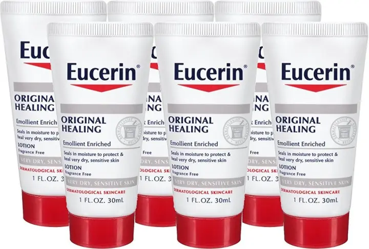 Eucerin Original Healing Soothing Repair Loción rica sin fragancia para piel seca, tamaño de viaje de 1 oz (paquete de 6) - 1