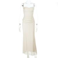 Vestido de malla con cuello halter y tirantes para mujer, verano puro deseo viento, temperamento simple, vestido CF25142GNG - details 12