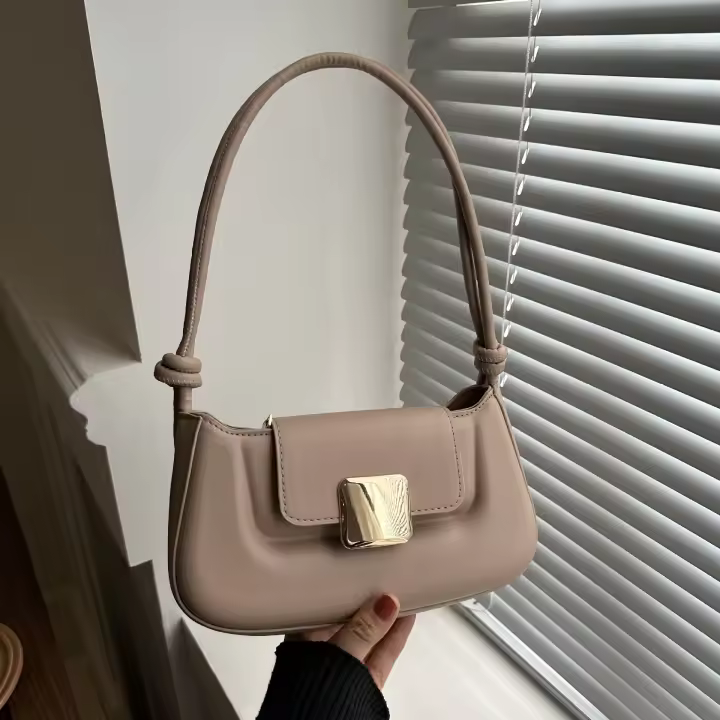 2025 primavera nuevo estilo nicho simple moda pequeña fragancia estilo color sólido bolso femenino bolso de un solo hombro axila - 1