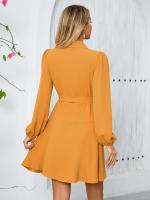 Elegante Vestido Corto para Mujer con Cuello en V Color Sólido Manga Larga - details 14