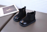 Botas de cuero con cremallera lateral y forro de terciopelo para niños, estilo retro británico. - details 14