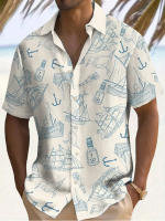 Camiseta vintage para hombre con estampado gráfico de barco de vela, ropa de manga corta con cuello redondo para verano al aire libre - details 3