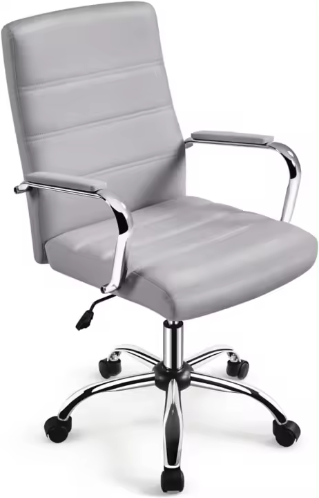 Silla de Oficina Sillón de Trabajo con Respaldo Tapizado Asiento Sintético Altura Ajustable Blanco - 1