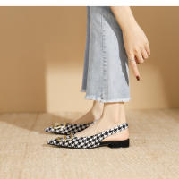 Zapatos a cuadros de tacón bajo con hebilla de metal poco profundos estilo francés nuevo para mujer - details 24