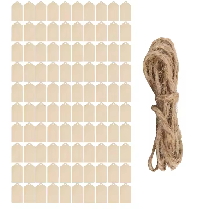 100 etiquetas de madera, etiquetas de madera sin terminar de 2,7 x 1,5 pulgadas con agujero, para colgar y decoración de bodas, proyectos de manualidades - 1