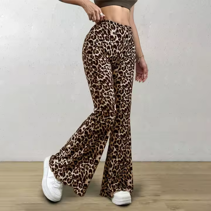 Shoufeistore Mallas Acampanadas Con Estampado De Leopardo Para Mujer, Pantalones Ajustados Sexys A La Moda, Estilo Coreano, Verano Y Otoño, 2025 - 1