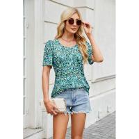BUNO-2025 Nueva camisa de verano 2025 para mujer, ropa para mujer, blusa con cuello en V, Tops de manga corta a la moda, blusas holgadas con estampado Floral a rayas para mujer - details 6