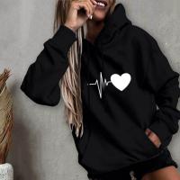 Sudadera con capucha para mujer, suéter cálido con cordón, estampado de corazón, Primavera, novedad - details 2