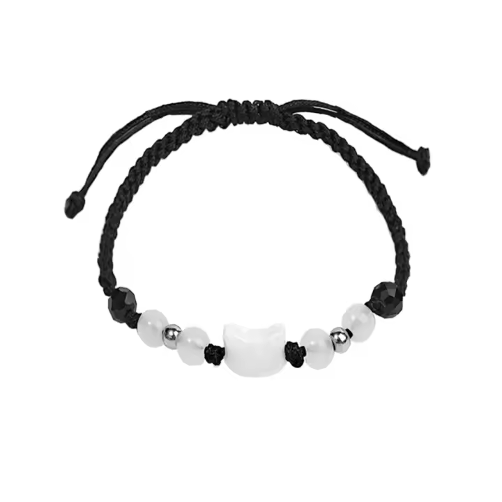 Pulseras de Obsidiana Luna Natural Pareja Minimalista Diseño de Gato Negro y Blanco - 1
