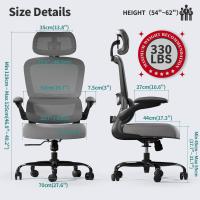 Silla de oficina de escritorio, de malla, con ruedas, ergonómica, altura regulable, giratoria, color gris - details 3