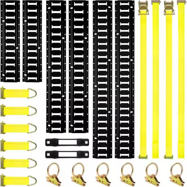 Elechomes E Track Kit de rieles de amarre: juego de 22 piezas Kit de rieles Etrack, correas de trinquete, amarres de cuerda, 6 anclajes de junta tórica, 2 ranuras individuales - 1